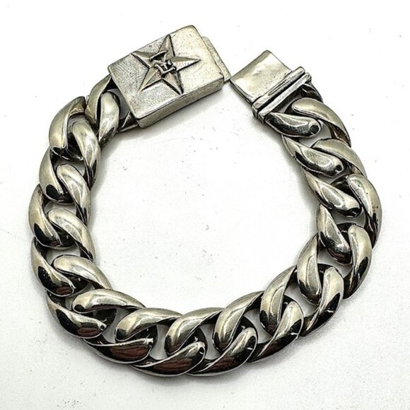 C'est Magnifique Vintage Silver Star Cuban Link Biker BRACELET - Picture 1 of 8
